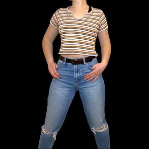 Basic Cropped T-Shirt. Textured with Stripes! Warehouse One Brand.